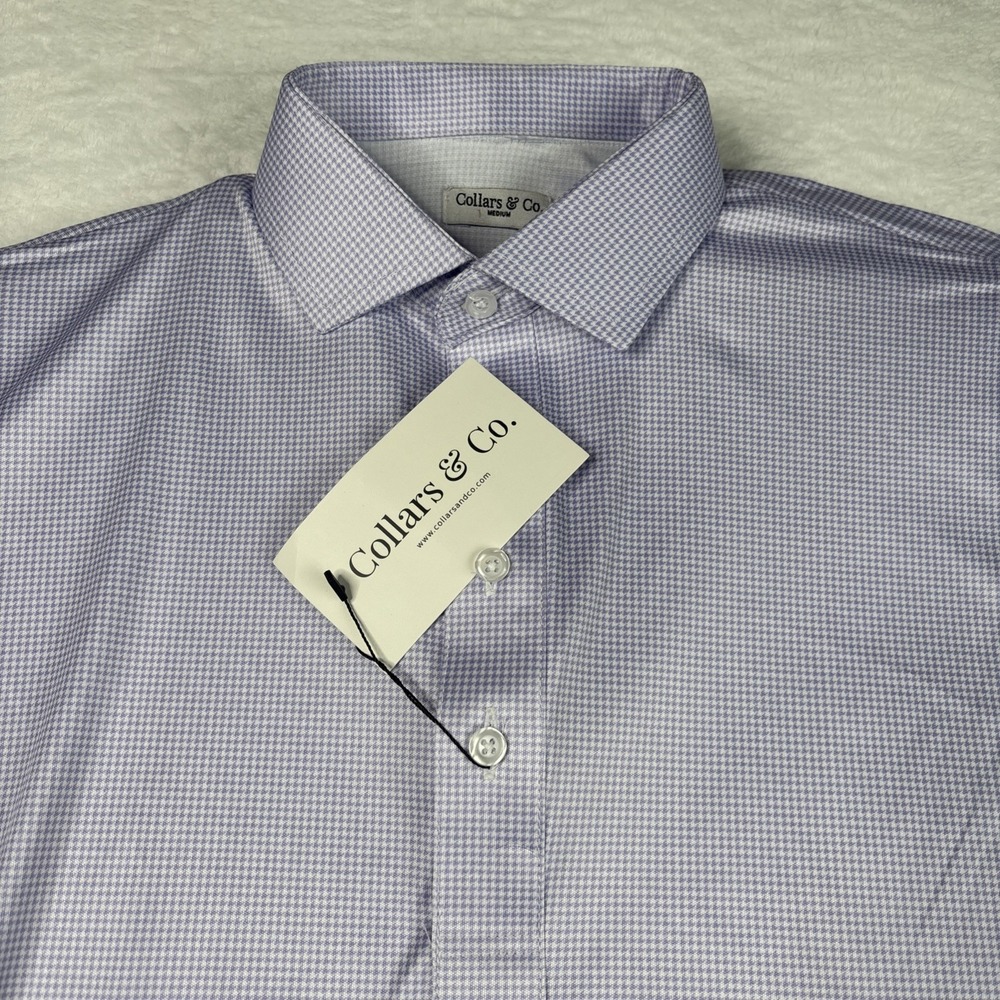 NWT Collars and Co Men's Medium Semi-Spread Polo Lavender Houndstooth Purple